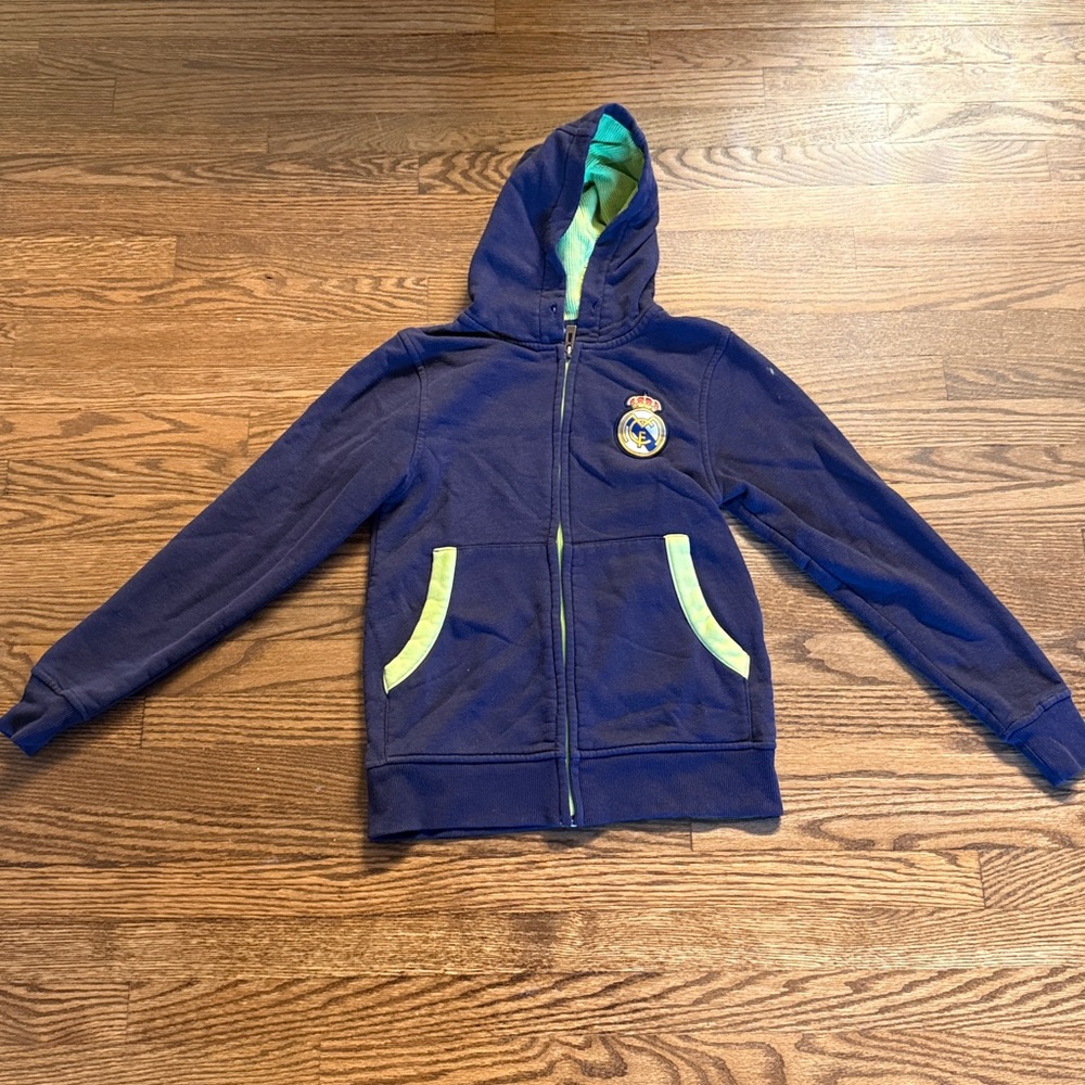 Real Madrid Boys Blue Hoodie with Green Accents Size Small